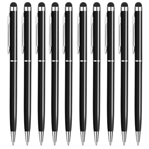 Lápiz para tablet [10 * negro] lápiz táctil y bolígrafo de tinta negra 2 en 1 para todos los teléfonos móviles, tabletas, iPhone i Pad Pro Air Mini, reloj inteligente Samsung Galaxy, Microsoft Surface