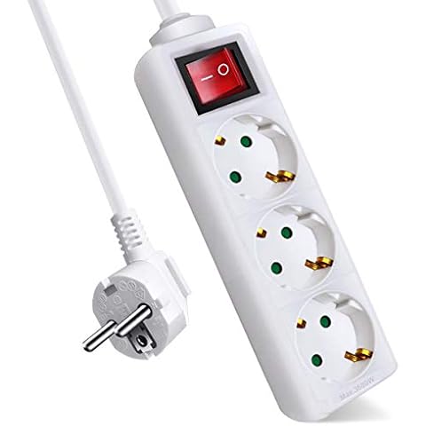 EXTRASTAR Regleta de 3 Metros con 3 enchufes e Interruptor Cover