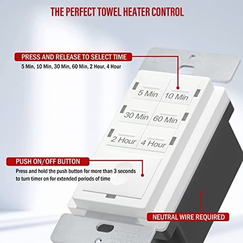 Image of ENERLITES 4-Hour Neutral Countdown Timer Switch for Exhaust Fans