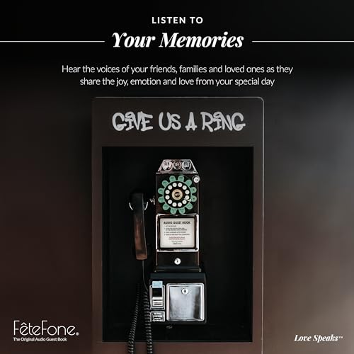 FeteFone The Public Vintage Audio Guest Book Phone, Unique Voicemail Message Recorder, Guestbook Alternative for Wedding, Bridal Shower, Birthday Party, Baby Shower, Anniversary, Engagement, Black