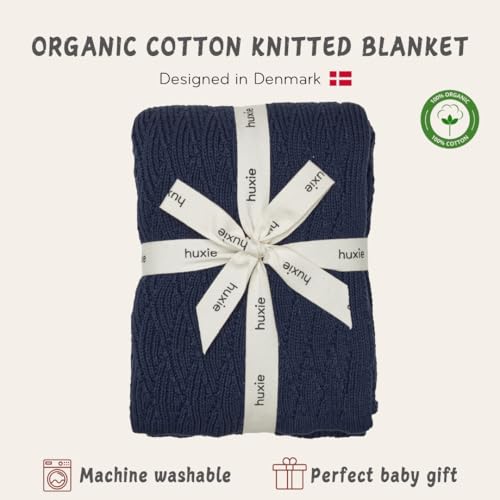 Image of 100% Organic Cotton Knit Receiving Baby Blanket for Newborns - Soft, Breathable Blanket for Crib & Stroller - Nursery Gift (North Sea Blue)