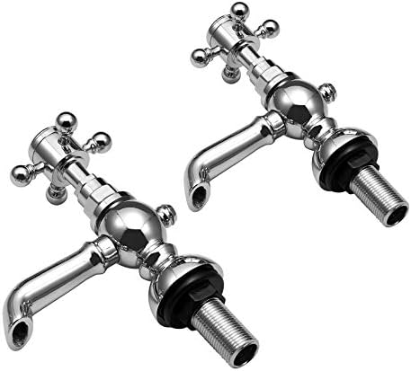 Wasserrhythm Basin Taps Pair Mixers Waterfall Victoria Traditional Bathroom Sink Taps Mixer in Pair Classic Cross Lever Chrome Brass