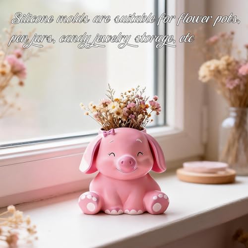 Pink Piggy Candle Jar Resin Mold, Animal Epoxy Resin Casting Silicone Mold for Craft DIY Planter Jewelry Pen Holder Flower Pot Container Mould, Perfect for Decoration Birthday Gift Garden Home — view 5