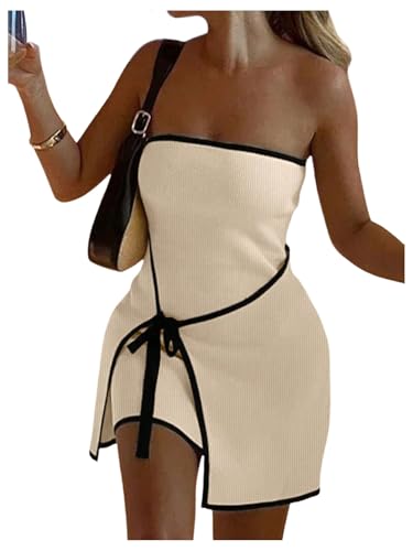SOLY HUX Women's Bow Tie Wrap Tube Dress Strapless Bodycon Mini Knit Evening Party Dresses