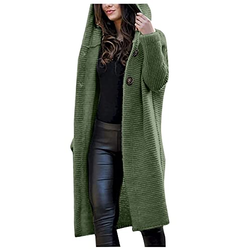 Chaqueta de punto larga para mujer, de punto grueso, chaqueta de invierno para mujer, abrigo cálido, cárdigan con botones, chaqueta de punto larga con capucha, chaqueta de entretiempo elegante, abrigo