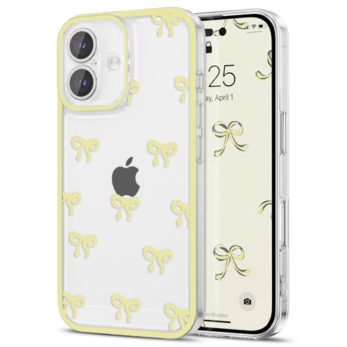 EYZUTAK Case for iPhone 17, Clear Cute Ribbon Bowknot Pattern, Yellow
