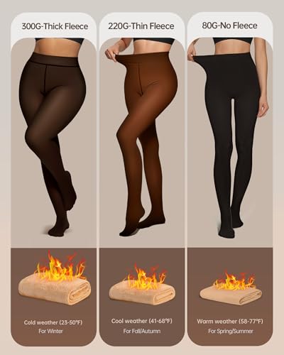 Image of OEAK Womens Fleece Lined Tights Fake Translucent Pantyhose Thermal Opaque High Waisted Winter Legging Footed Sheer Tights