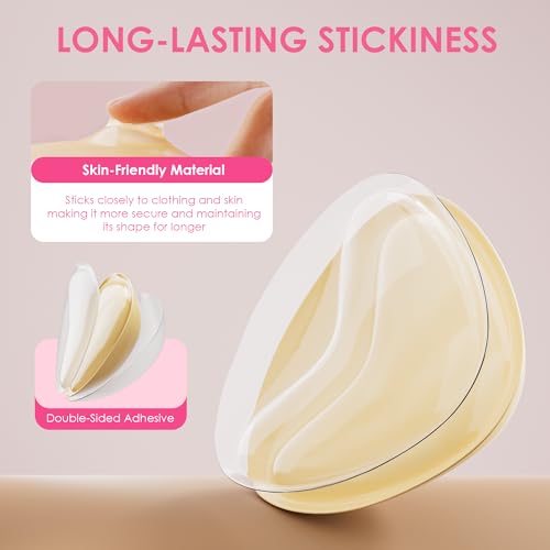 Ultra Double Sided Bra Pads Inserts, Sticky Bra Push Up, Strapless Backless Bras for Women with Pair of Silicone Adhesive Bras for Bikini (Medium, Warm) Beige2