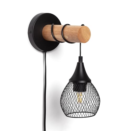 LEDKIA LIGHTING Lámpara de Pared de Madera y Metal Monah Negro E27
