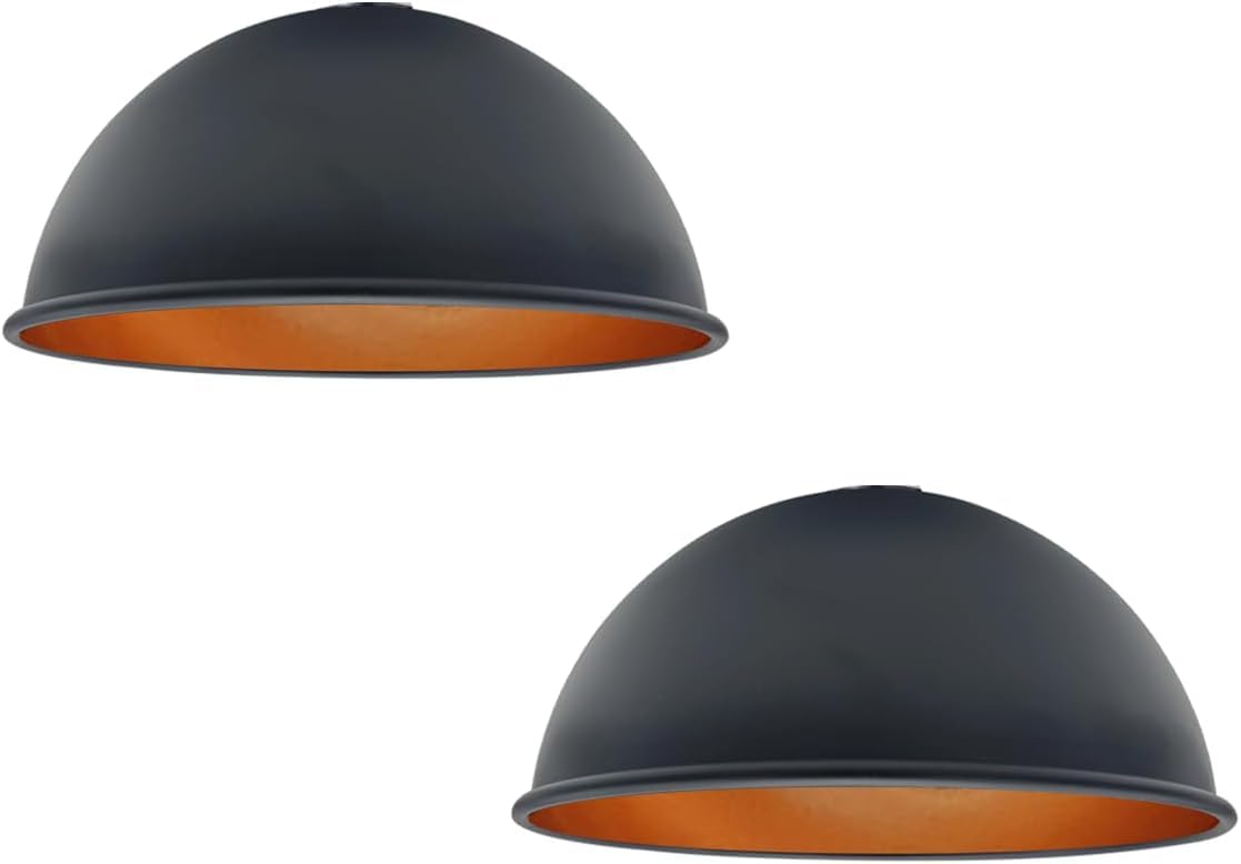 LEDSone Industrial Metal Lampshade Ceiling Light Easy Fit Large Shade 21cm Vintage Pendant Light Shade Dome Shaped Rustic Retro Ceiling Lampshade (Black Gold Inner-2 Pack)