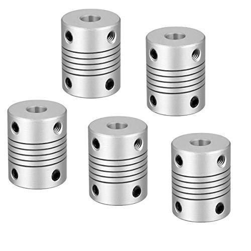 RANIT 5Pcs 6mm to 6.35mm Aluminum Alloy Shaft Coupling Flexible Coupler Motor Connector Joint L25xD19 Silver