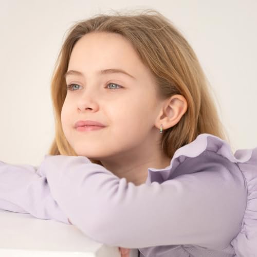 14k Yellow Gold Multicolored Enamel Heart Cascade Hoop Earrings For Young Girls & Preteens 10mm - Colorful Heart Earrings For Children2