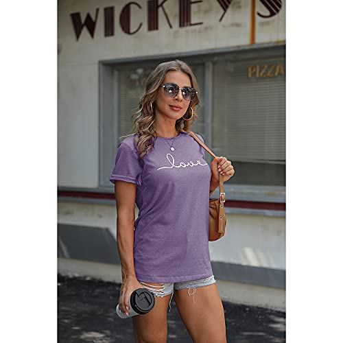 NIUBIA Women's T-Shirt Graphic Tees Love Printed Casual Short Sleeve Tops Summer Loose Fitted Top2
