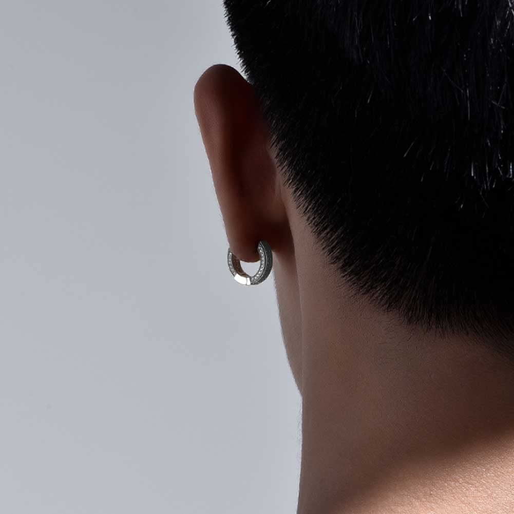 Pendientes de aro de plata de ley 925 para hombre con circonitas cúbicas AAA