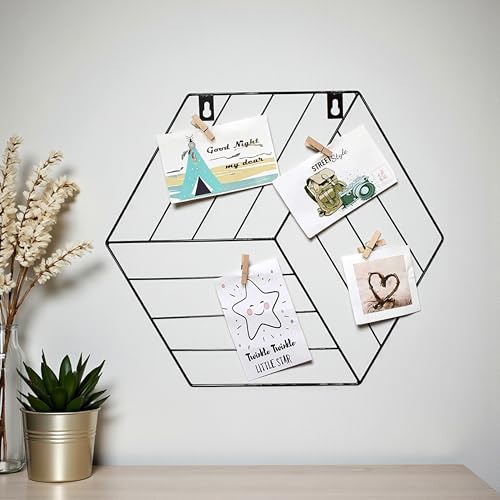 Image of Art Street Hexagon Shape DIY Metal Photo grid wall for photo hanging, wall decoration and display (size- 35 x 40 cm) -Photo clips included