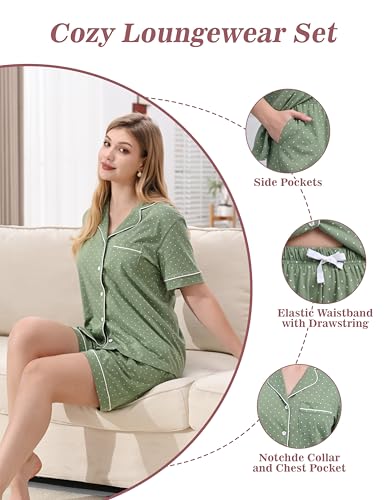Image of NAP BOUND 100% Cotton Pajamas for Women Sets 2 Pieces Pjs Button short sleeves with Pockets Soft Sleepwear Loungewear XS-XXL