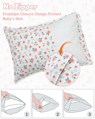 Image of ALVABABY Toddler Pillowcases 2 Pack Organic Cotton Kids Pillow Cover Fit 13 inchx 18 inch or 12 inchx20 inch Envelope for Girl Boy Travel