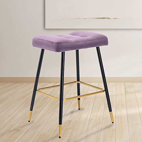 Qqu Counter Height Bar Stools Velvet Saddle Seat 26" Bar Stools Modern Backless Counter Height Bar Stools With Metal Legs For Kitchen Pub(Purple) #TOP1