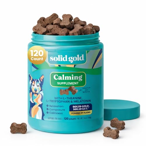 Solid Gold Calming Chews for Dogs - Dog Calming Chews w/Melatonin for Separation, Stress & Hyperactivity Relief - Supports Relaxation for Travel, Fireworks & Storms - All Ages & Sizes - Bacon 120ct
