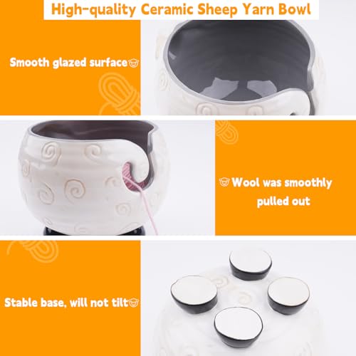 Image of Weabetfu Ceramic Yarn Bowl Sheep Knitting Bowl for Knitting and Crocheting