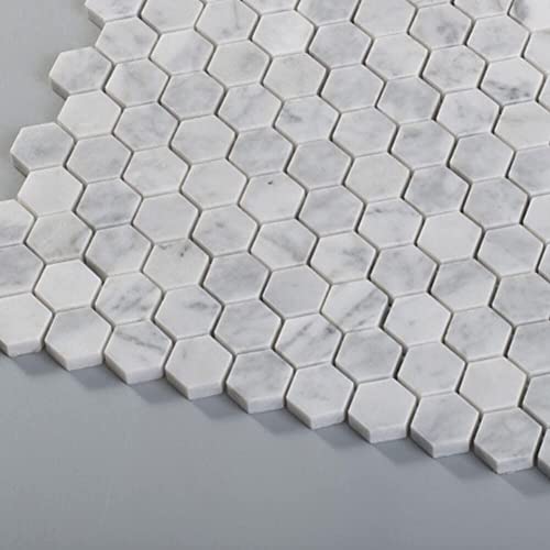 Diflart Carrara Italian White Bianco Carrera Hexagon Marble Mosaic Tile 1 Inch Glossy Backsplash Tiles For Kitchen Bathroom Wall Floor Pack Of 5 Sheets #TOP3