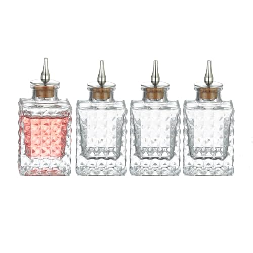 Cocktail Geek Glass Bitters Bottles with Dasher Top, Set of 4, Vintage Pattern 3oz/90ml (90ml Diamnd 4pcs)