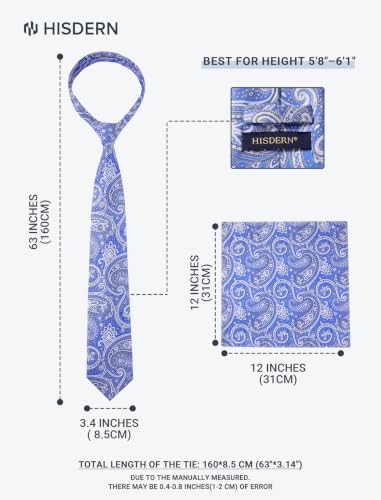 Image of HISDERN Extra Long Ties for Men Classic Floral Tie and Pocket Square Elegant Silk Necktie Handkerchief Set Wedding Party