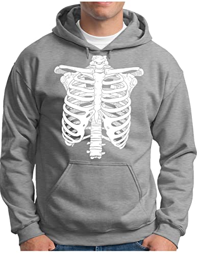 Sweat à capuche squelette homme pull gris mélangé motif os imprimé vêtement