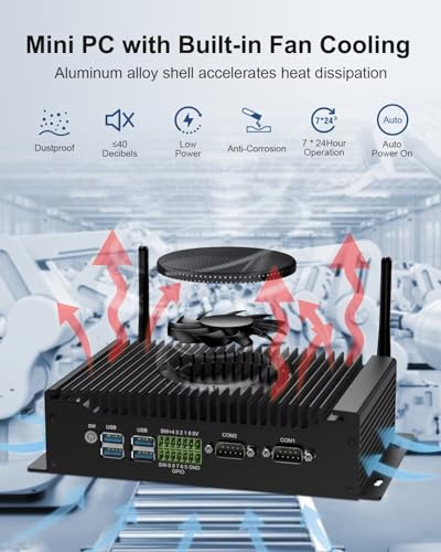 Image of WEIDIAN Industrial Mini PC Win 11 Pro Core i7 10510U 64GB RAM 1TB SSD, (Fan Cooling) Industrial Mini Desktop Computer GPIO, 4K 2HD+DP, 2LAN, 2COM RS232 /422 /485, 6USB WiFi6&BT5.2 Auto Power On
