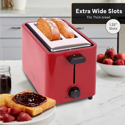 Tostadora Courant COUCTP2152R de 2 rebanadas con toque frío, ranuras extra anchas para pan, bagels y waffles, 6 niveles ajustables, bandeja para migas y función cancelar, diseño compacto – Rojo miniatura 2