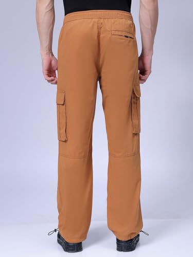Image of The Indian Garage Co Men Relaxed Fit Solid Mid-Rise Elasticated Cargos