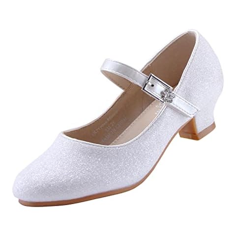 EIGHT KM Mädchen High Heel Kleid Schuhe Mary Jane Princess Hochzeit Pump Schuhe EKM7015 Sparkle Glitter Minerva Weiß Größe EU 32 Cover