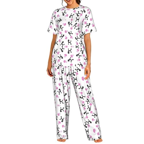 Pyjama short femme grande taille S au 3XL ensemble nuit motif caniche mignon