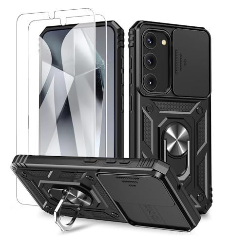 Gerwooty Funda para Samsung Galaxy A56/A36 con 2 Protector Pantalla,Soporte Anillo y Cubierta de Cámara Deslizante,Bumper Carcasa para Samsung Galaxy A56/A36,Negro