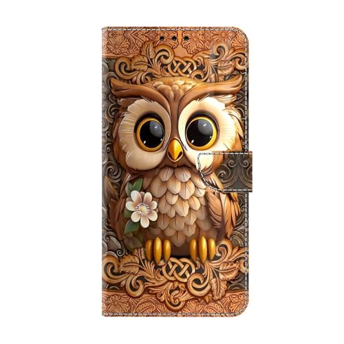 Bnvdfre for iPhone 16 Case Flip Phone Cover Art Pattern Protective Card Holder with Magnetic Stand Leather Case for iPhone 16, Owl
