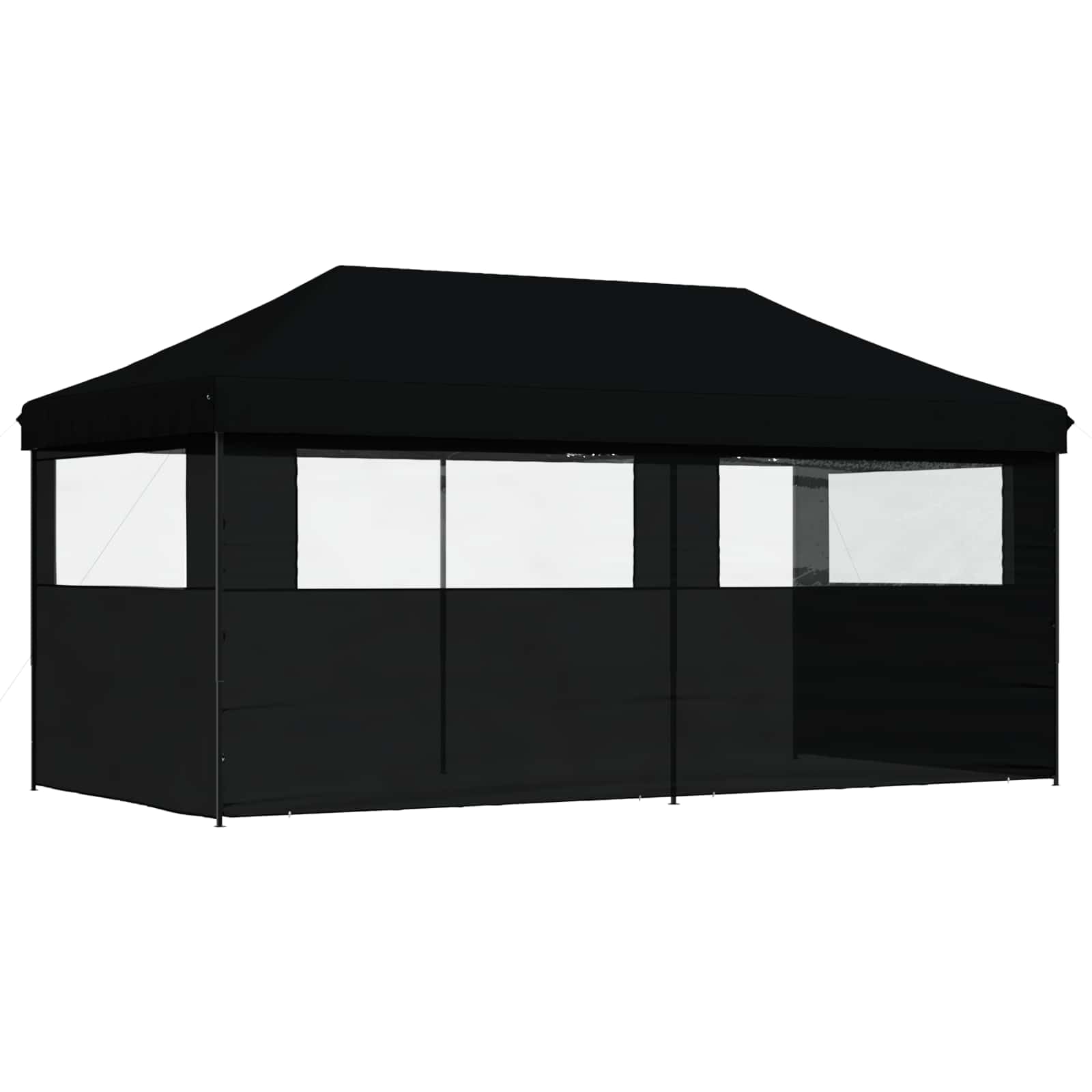 Namiot imprezowy, składany, czarny, 292 x 580 x 315 cm, tkanina Oxford | Stalowa rama malowana proszkowo, 6 lin i 12 śledzi, torba z kółkami do użytku na zewnątrz