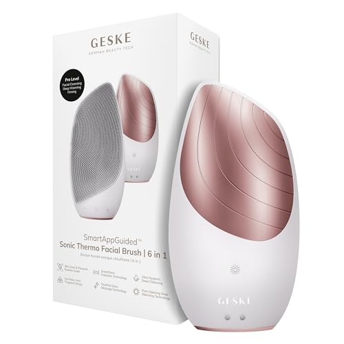 GESKE | Dispositivo SmartAppGuided™ Sonic Thermo Facial Brush | 6 in 1 | Pulizia della pelle | Spazzola per la pulizia con funzione riscaldante | Massaggiatore facciale | Spazzola viso elettrica