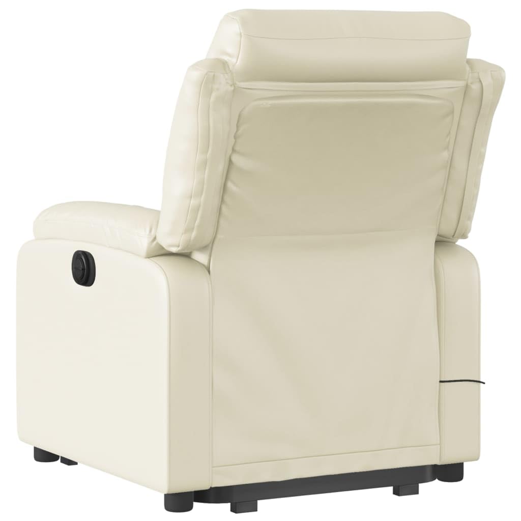 Sillón elevador reclinable con masaje de 6 puntos y función de elevación eléctrica, de piel sintética, color crema, respaldo ajustable manualmente y estructura estable