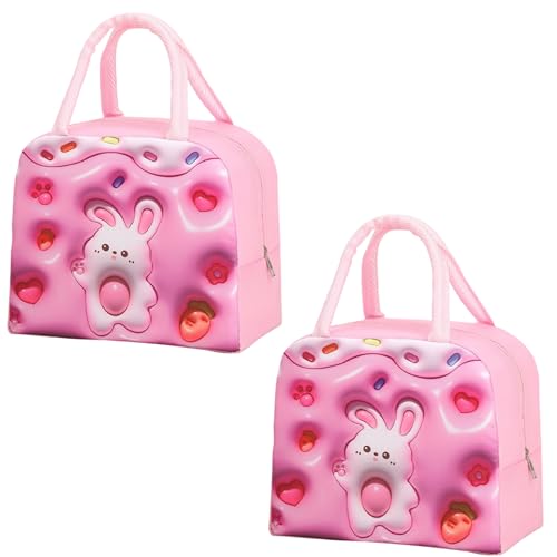Image of Kraptick Printed Lunch Bag - Insulated Travel Tiffin Bag for Kids & Adults, Reusable Lunch Bag for Office, School Meal Organizer (Pink Bunny) (Pack of 2)