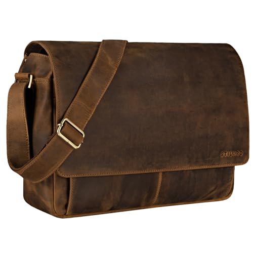 Bolso bandolera hombre cuero STILORD para portátil de 15.6 pulgadas en color marrón