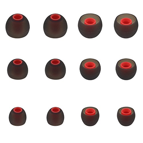 ALXCD Ear Tips for Jabra Halo Smart Headset, S/M/L 3 Sizes 6 Pairs Durable Soft Silicone Replacement Ear Tips for Jabra Halo Smart Headphone 100-98300000-02 [6 Pair] (Black/Red)