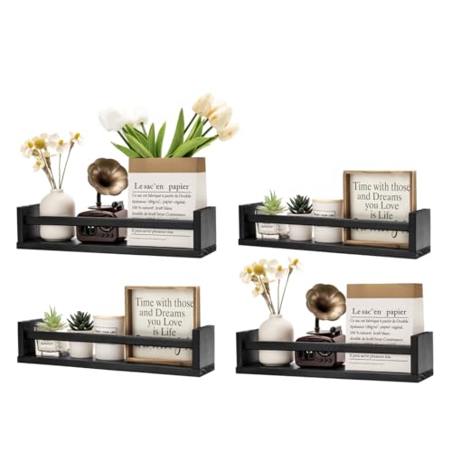 Image of Gneric Floating Shelves for Wall, Black Nursery Book Shelves, 15.7 inch Kids Bookshelf, Wall Shelves for Living Room Bedroom Decor,Kitchen Spice Rack,Bathroom Storage Rack(4 Pack)