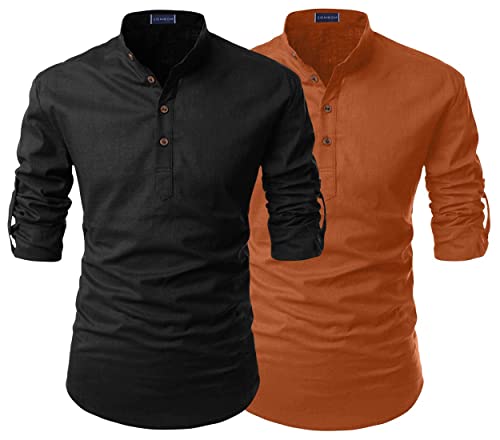 Chemise Kurta homme coupe régulière en coton léger à manches longues