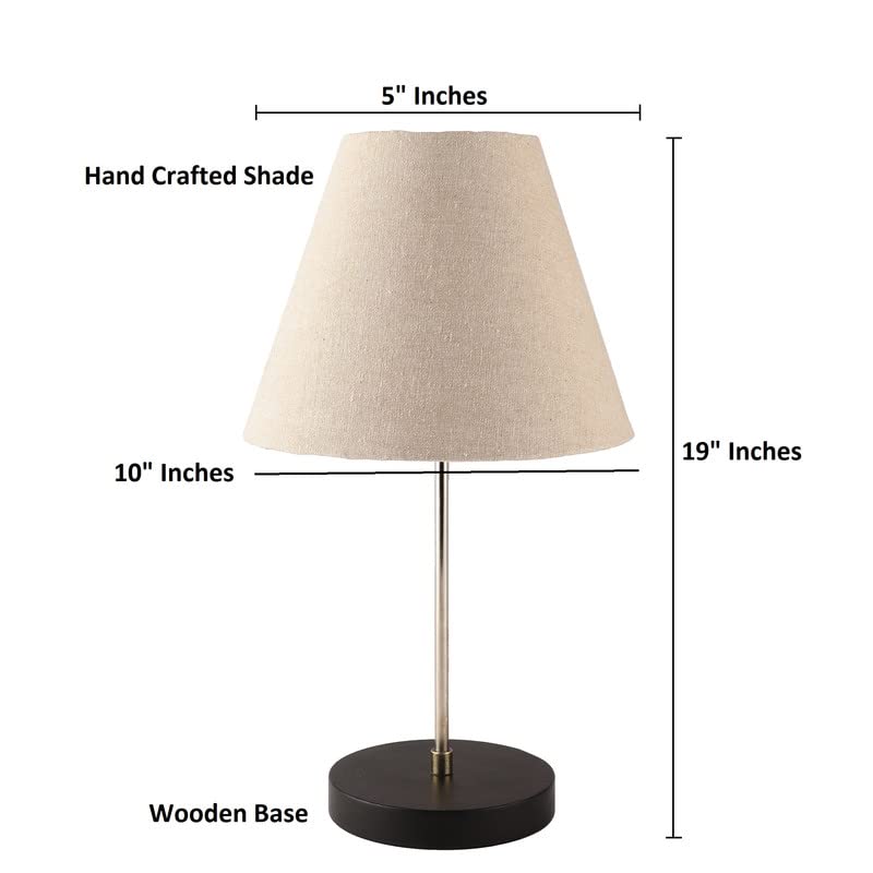 Image of Silver Table Lamp with Handmade Conical Beige Shade, Minimalist Design, for Couple Dinner /Coffee Table /Restaurant /Bedroom, On /Off Switch Long Wire