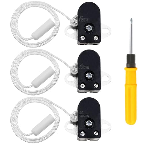 Acmerota 3pcs interrupteur à tirette 2A250V AC Marche-Arrêt Chaîne Cordon Interrupteur Action Latérale Mini Cordon Interrupteur Cordon Interrupteur pour De Bains Lumière Suspension Applique Murale