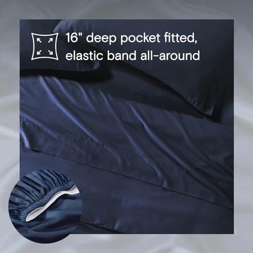 Sijo AiryWeight Tencel Sheet Set, 100% Lyocell Derived from Eucalyptus, Buttery Soft, Architectural Digest 2022 Best Cooling Sheets Winner - 4pc - 2 Pillowcases 1 Fitted 1 Top (Sapphire, Cal King)