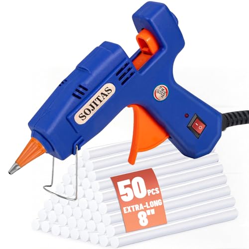 SOJITAS Mini Hot Glue Gun 30W with 50pcs Glue Sticks 7 x 20cm Length for DIY Small Hot Melt Glue Gun Nozzle for Kids