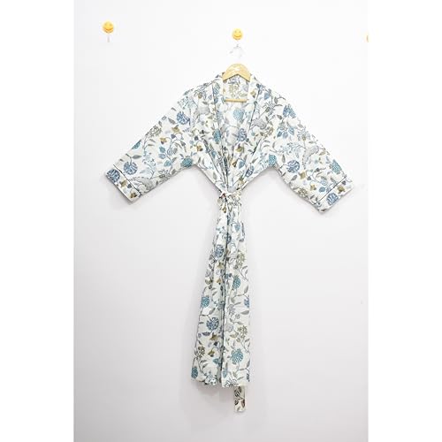 Image of Hand block print Cotton Kimono bikini cover up,Indian Hand block print Cotton Bath Robe,Swim Wear,Nighrwere Dressing Gown
