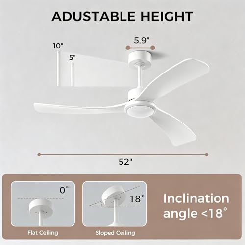 Image of Obabala 52 Inch Ceiling Fan with Light and Remote,Solid Wood Blades, DC Motor Quiet 35dB, Dimmable LED Reversible for Bedroom Living Room Indoor Outdoor, 6 Speed Timer Downrod