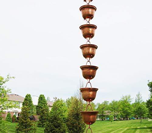 U-nitt 8-1/2 feet Pure Copper Rain Chain for Gutter: Tealight Cup 8.5 ft Length #3124C - Thumbnail 5